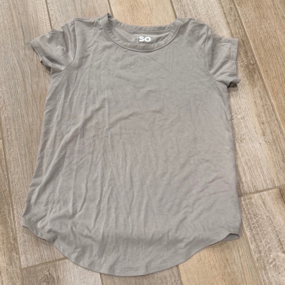 SO Goods For Life Womens XS Gray Short Sleeve Crew Neck Curved Hem T-Shirt